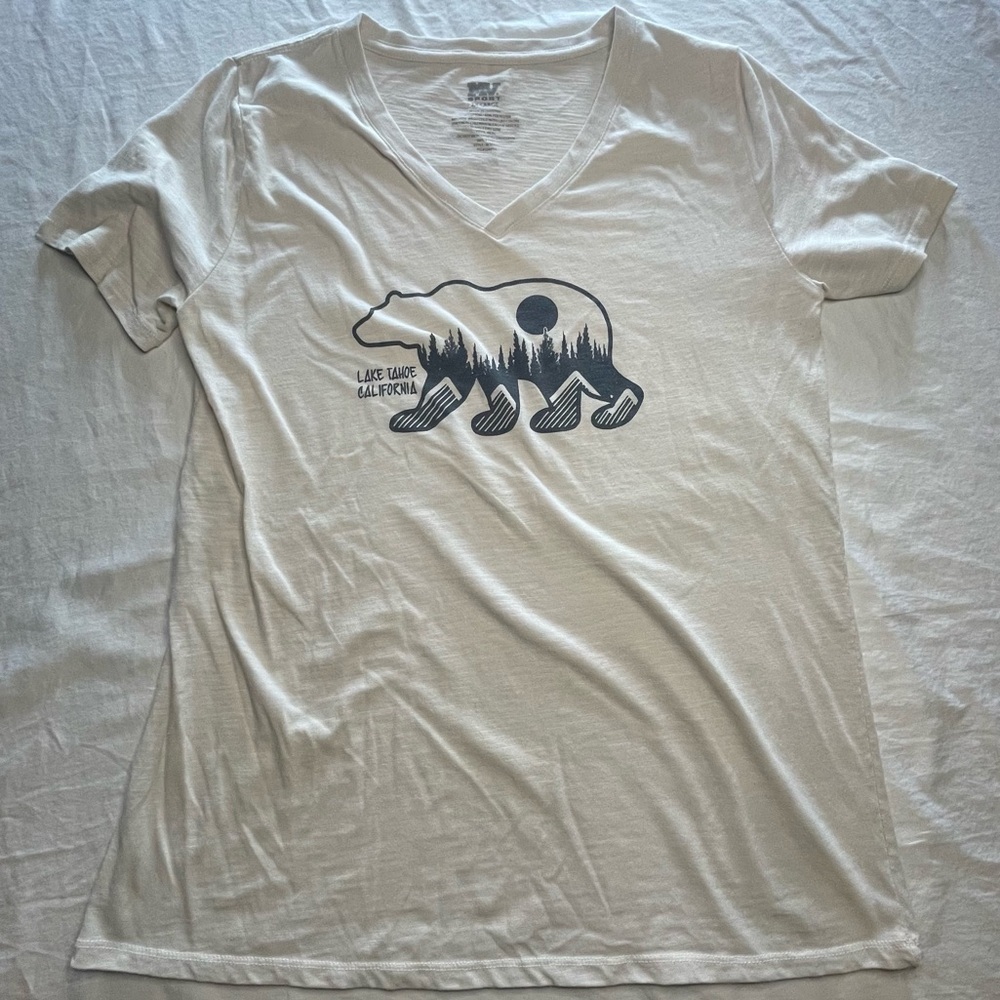 MV Sport Women's 2XL Cream T Shirt Short Sleeve V Neck Cotton Blend Lake Tahoe - Picture 1 of 7